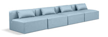 Meridian Furniture - Cube 144" Light Blue Vegan Leather Upholstered 4pc. Armless Sofa - 668LtBlu-S144A - GreatFurnitureDeal