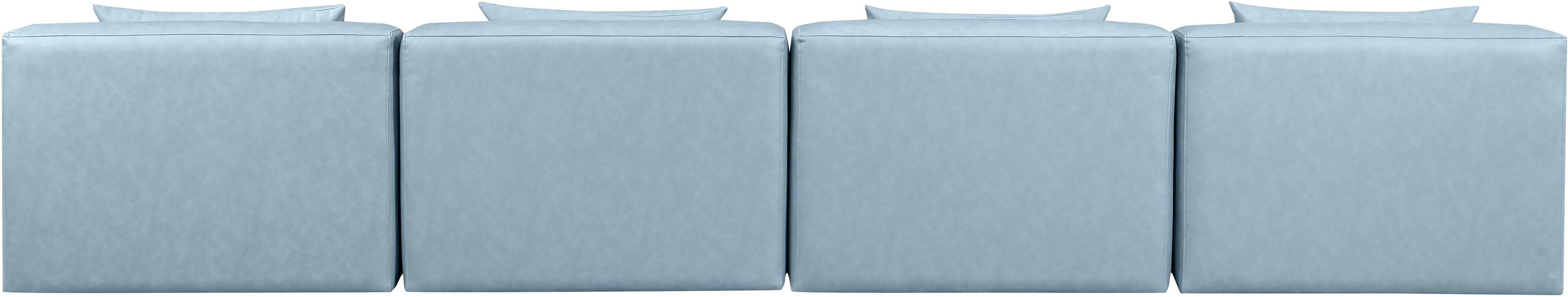 Meridian Furniture - Cube 144" Light Blue Vegan Leather Upholstered 4pc. Armless Sofa - 668LtBlu-S144A - GreatFurnitureDeal