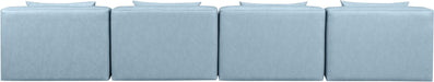 Meridian Furniture - Cube 144" Light Blue Vegan Leather Upholstered 4pc. Armless Sofa - 668LtBlu-S144A - GreatFurnitureDeal