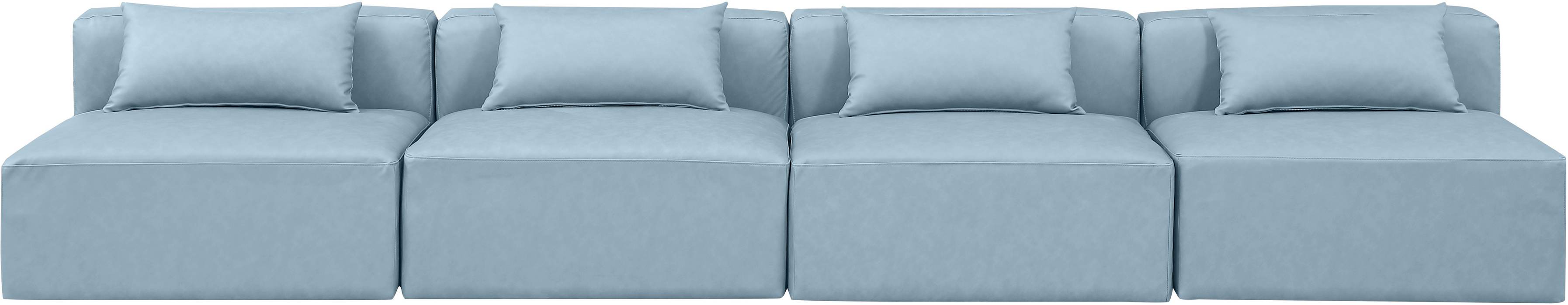 Meridian Furniture - Cube 144" Light Blue Vegan Leather Upholstered 4pc. Armless Sofa - 668LtBlu-S144A - GreatFurnitureDeal
