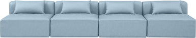 Meridian Furniture - Cube 144" Light Blue Vegan Leather Upholstered 4pc. Armless Sofa - 668LtBlu-S144A - GreatFurnitureDeal