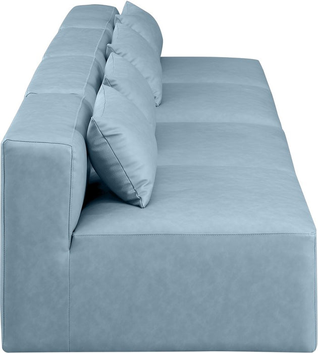 Meridian Furniture - Cube 144" Light Blue Vegan Leather Upholstered 4pc. Armless Sofa - 668LtBlu-S144A - GreatFurnitureDeal