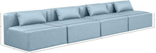 Meridian Furniture - Cube 144" Light Blue Vegan Leather Upholstered 4pc. Armless Sofa - 668LtBlu-S144A - GreatFurnitureDeal