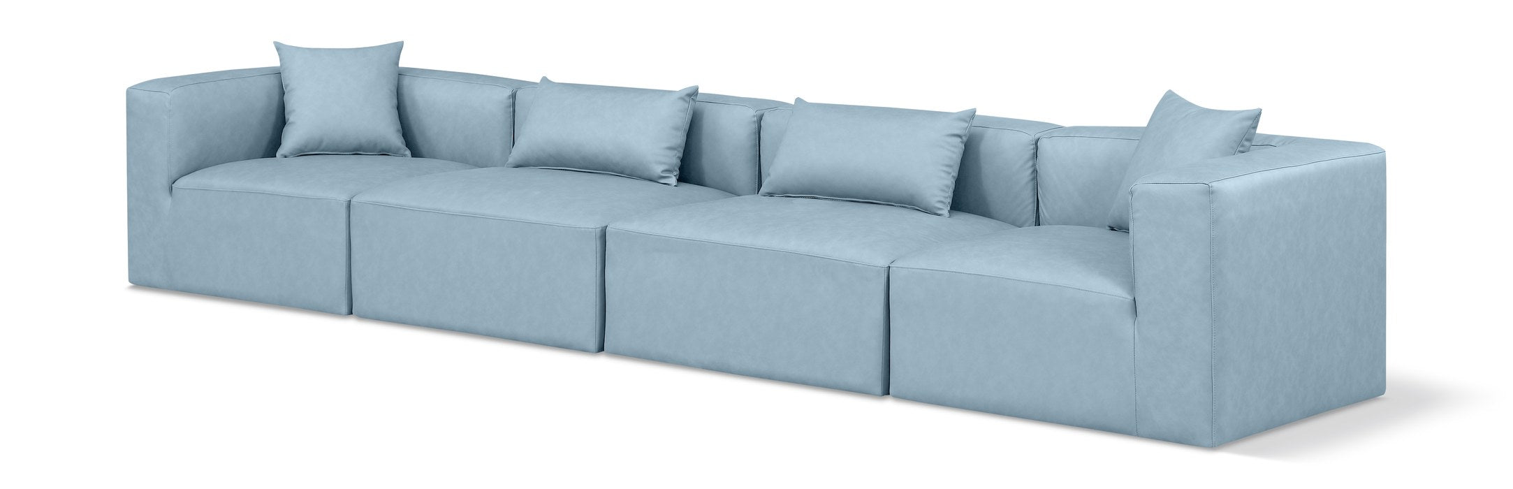 Meridian Furniture - Cube 144" Light Blue Vegan Leather Upholstered 4pc. Sofa - 668LtBlu-S144B - GreatFurnitureDeal