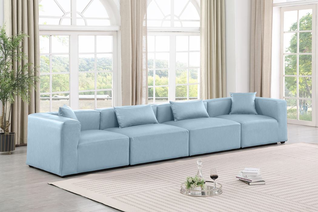 Meridian Furniture - Cube 144" Light Blue Vegan Leather Upholstered 4pc. Sofa - 668LtBlu-S144B - GreatFurnitureDeal
