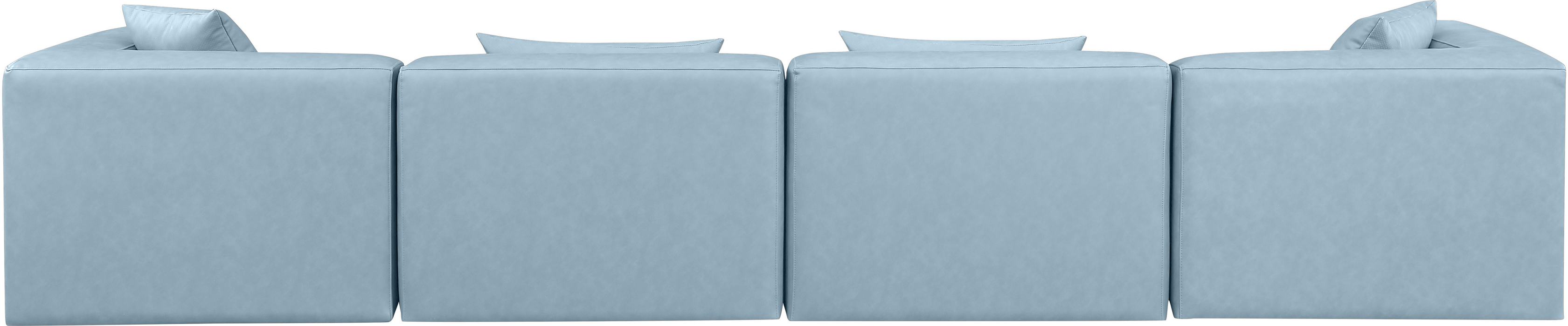 Meridian Furniture - Cube 144" Light Blue Vegan Leather Upholstered 4pc. Sofa - 668LtBlu-S144B - GreatFurnitureDeal