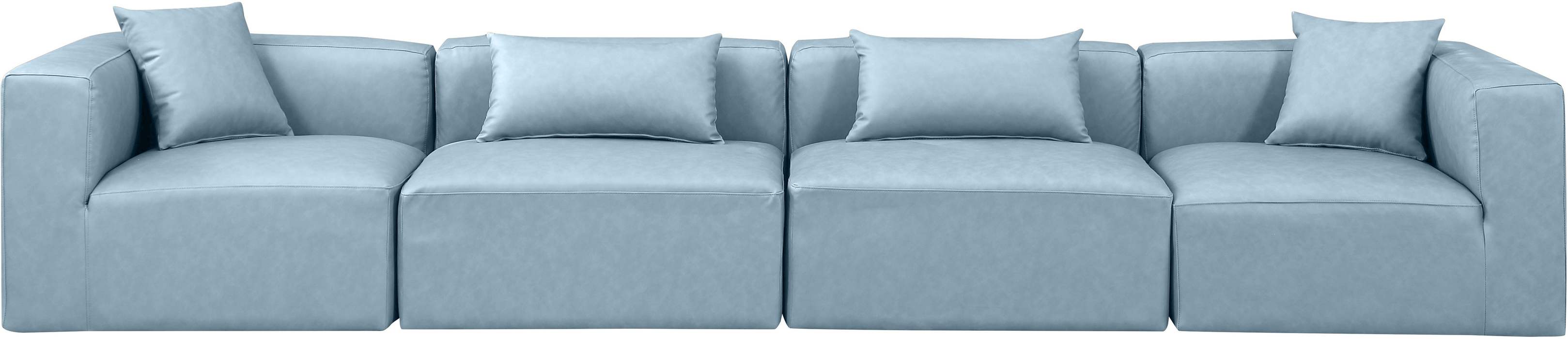 Meridian Furniture - Cube 144" Light Blue Vegan Leather Upholstered 4pc. Sofa - 668LtBlu-S144B - GreatFurnitureDeal