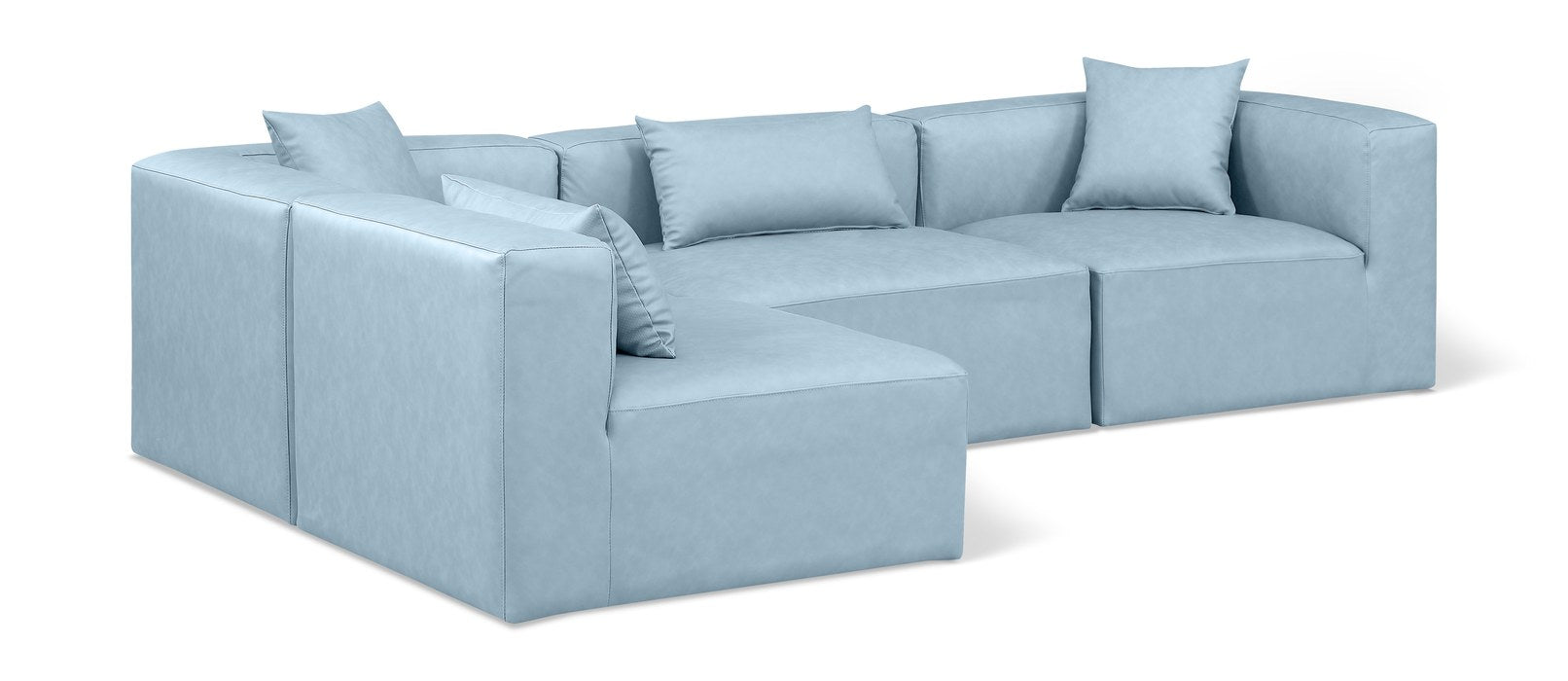 Meridian Furniture - Cube 108" Light Blue Vegan Leather Upholstered 4pc. Sectional - 668LtBlu-Sec4B - GreatFurnitureDeal