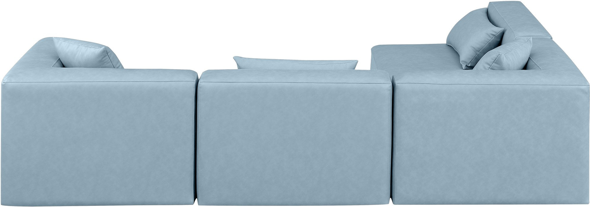 Meridian Furniture - Cube 108" Light Blue Vegan Leather Upholstered 4pc. Sectional - 668LtBlu-Sec4B - GreatFurnitureDeal