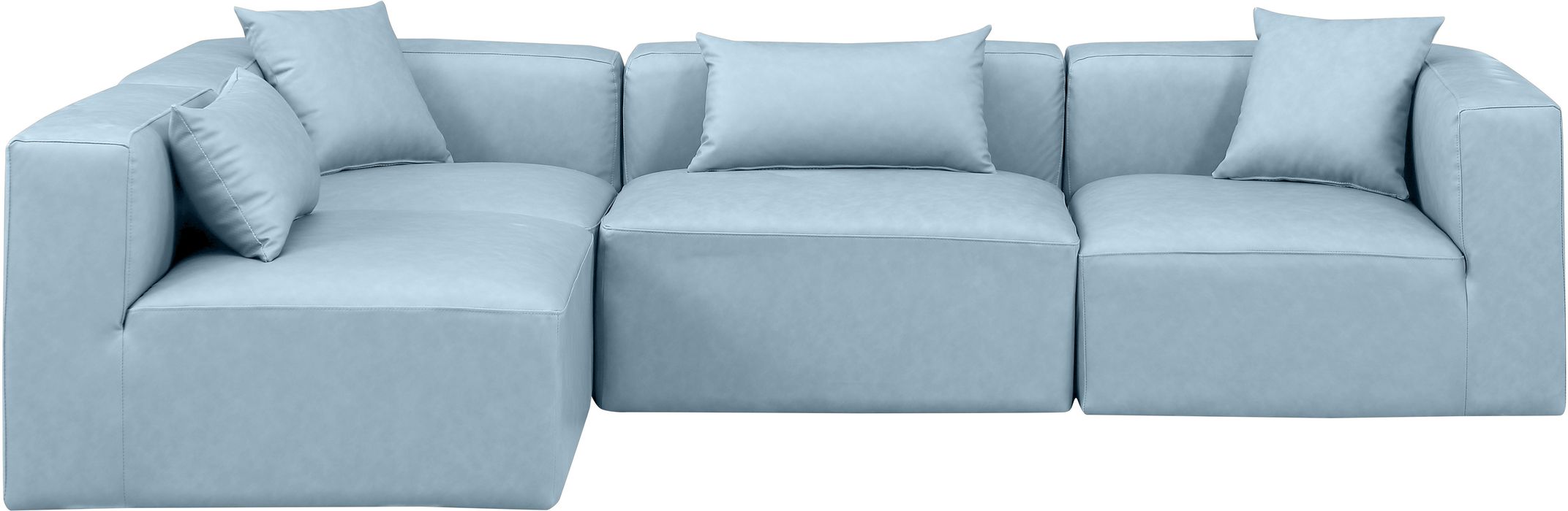 Meridian Furniture - Cube 108" Light Blue Vegan Leather Upholstered 4pc. Sectional - 668LtBlu-Sec4B - GreatFurnitureDeal