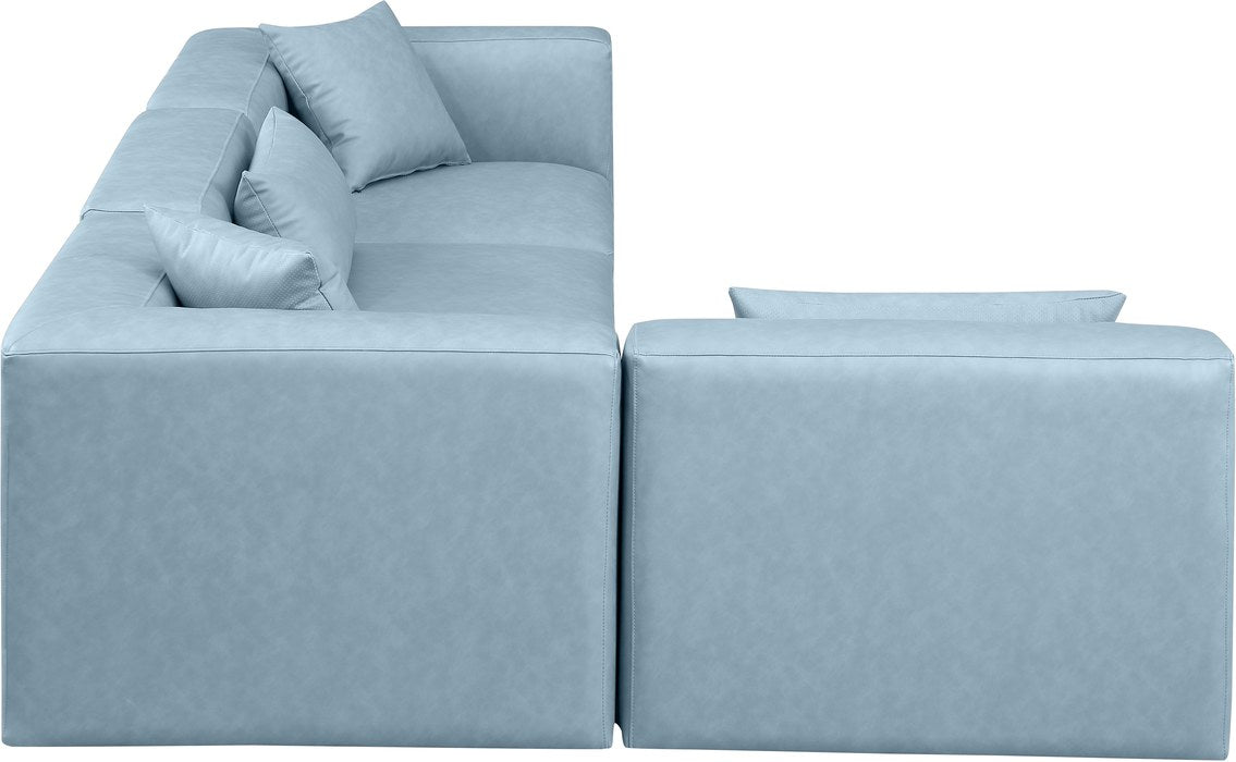 Meridian Furniture - Cube 108" Light Blue Vegan Leather Upholstered 4pc. Sectional - 668LtBlu-Sec4B - GreatFurnitureDeal