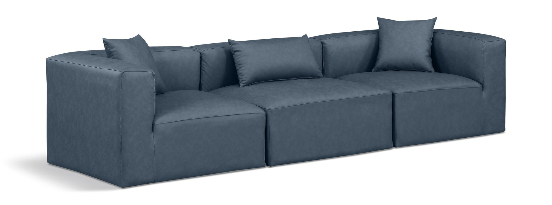 Meridian Furniture - Cube 108" Navy Vegan Leather Upholstered 3pc. Sofa - 668Navy-S108B - GreatFurnitureDeal