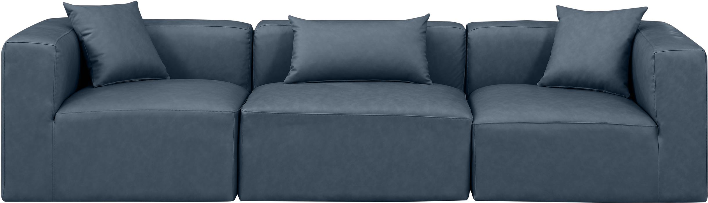 Meridian Furniture - Cube 108" Navy Vegan Leather Upholstered 3pc. Sofa - 668Navy-S108B - GreatFurnitureDeal