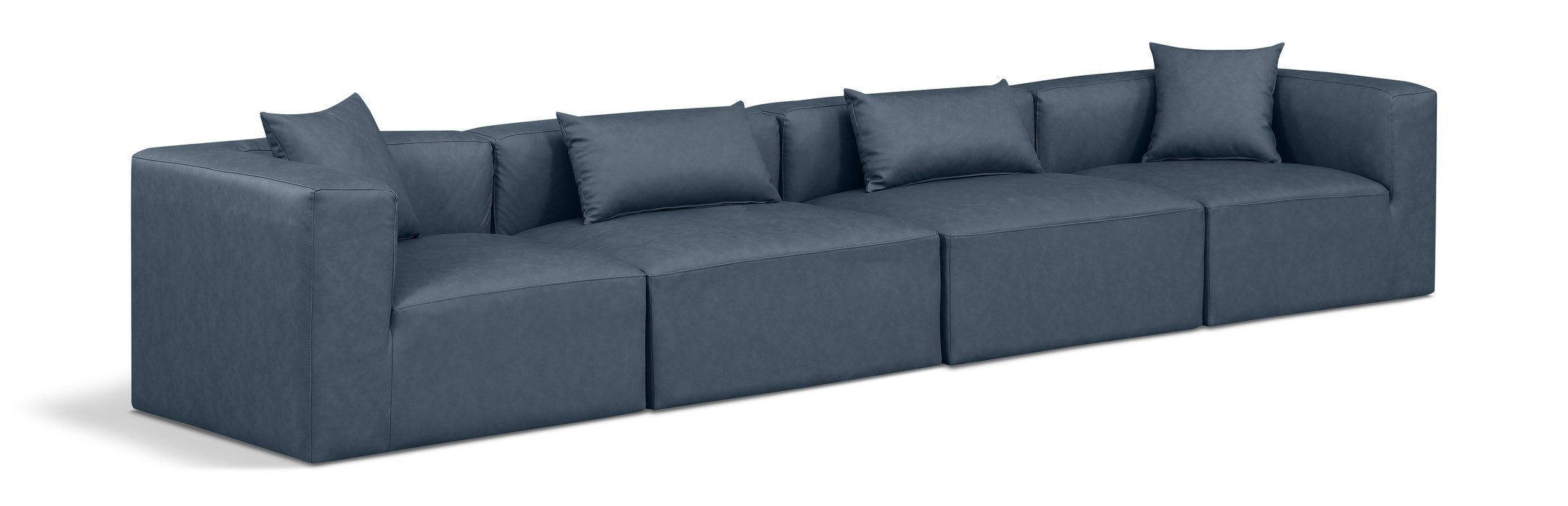 Meridian Furniture - Cube 144" Navy Vegan Leather Upholstered 4pc. Sofa - 668Navy-S144B - GreatFurnitureDeal