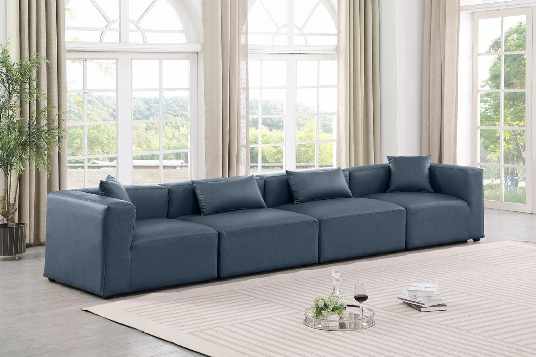 Meridian Furniture - Cube 144" Navy Vegan Leather Upholstered 4pc. Sofa - 668Navy-S144B - GreatFurnitureDeal