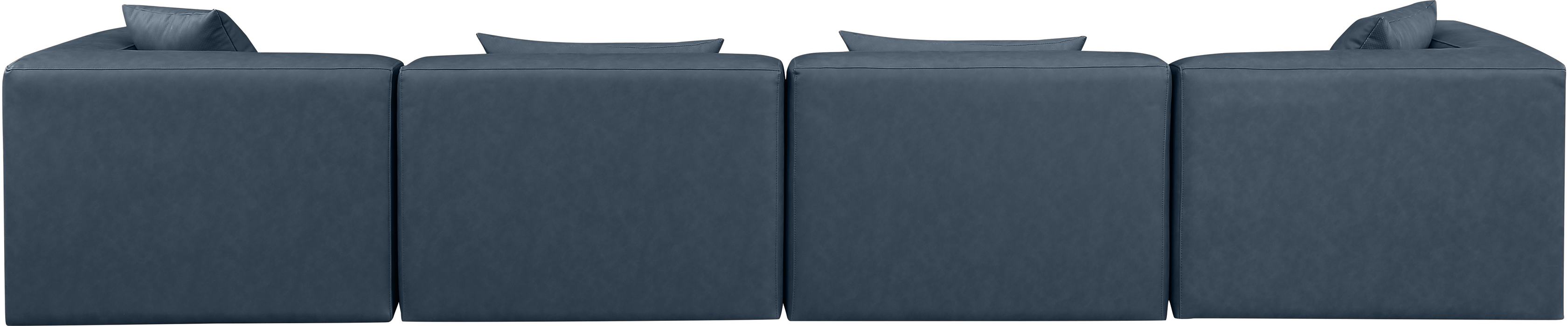 Meridian Furniture - Cube 144" Navy Vegan Leather Upholstered 4pc. Sofa - 668Navy-S144B - GreatFurnitureDeal