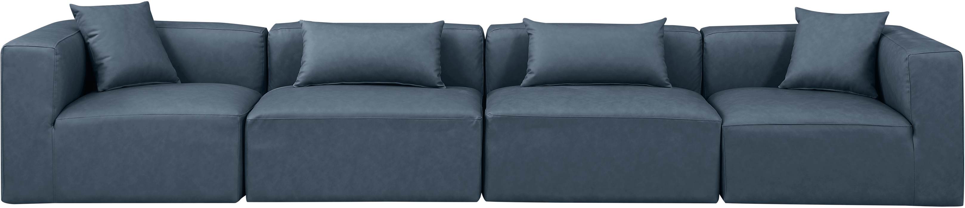 Meridian Furniture - Cube 144" Navy Vegan Leather Upholstered 4pc. Sofa - 668Navy-S144B - GreatFurnitureDeal
