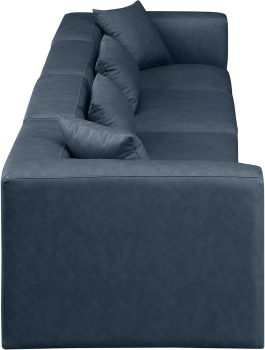 Meridian Furniture - Cube 144" Navy Vegan Leather Upholstered 4pc. Sofa - 668Navy-S144B - GreatFurnitureDeal