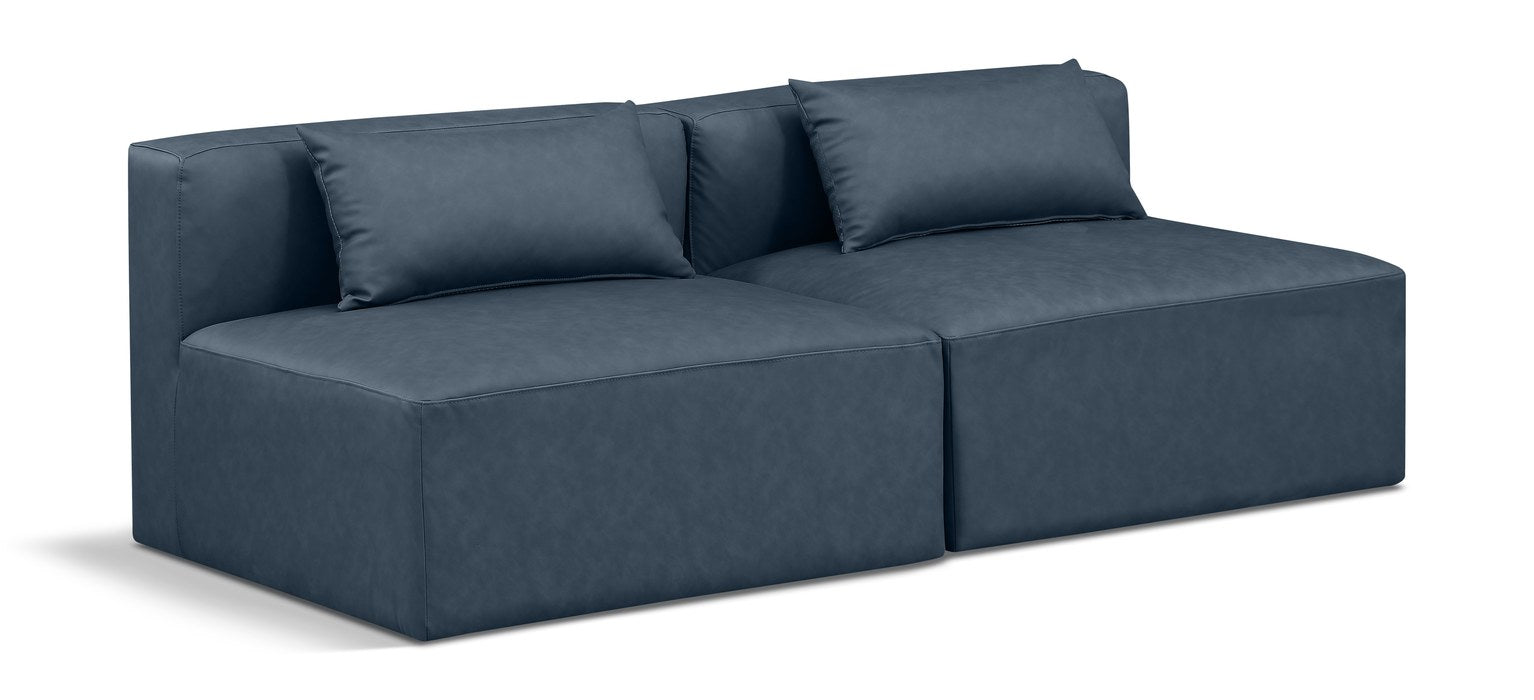 Meridian Furniture - Cube 72" Navy Vegan Leather Upholstered 2pc. Armless Sofa - 668Navy-S72A - GreatFurnitureDeal