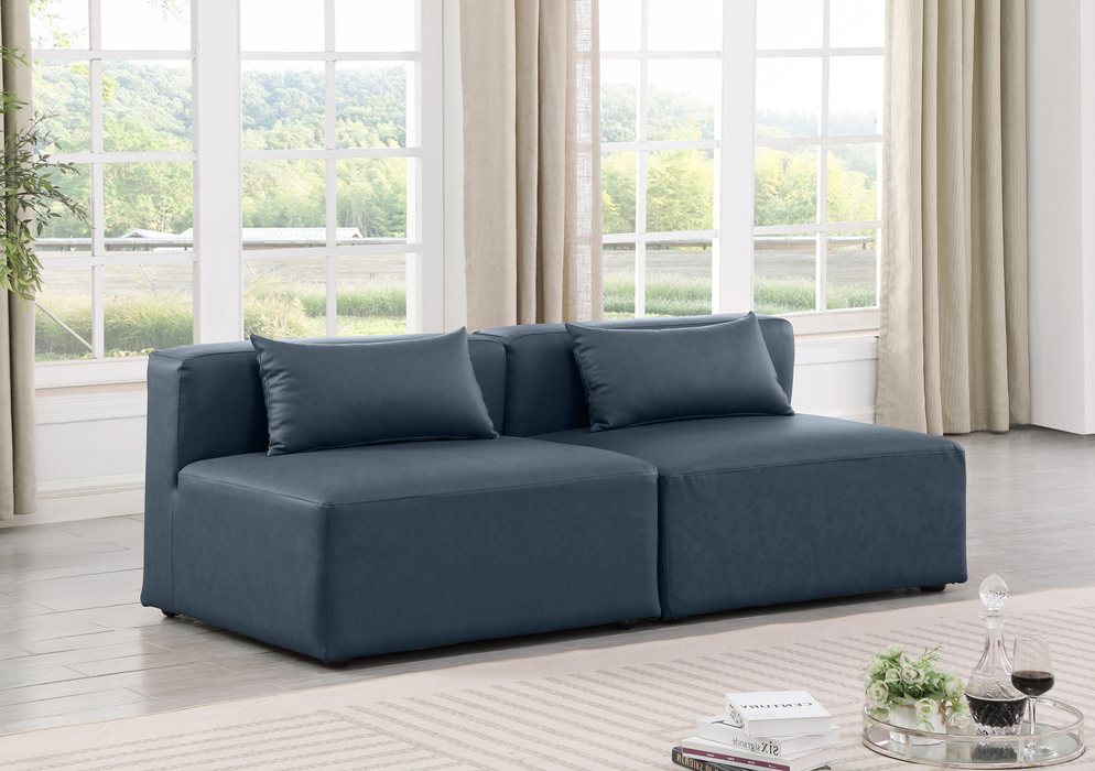 Meridian Furniture - Cube 72" Navy Vegan Leather Upholstered 2pc. Armless Sofa - 668Navy-S72A - GreatFurnitureDeal