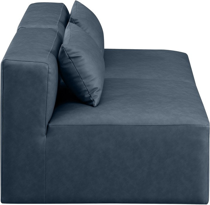 Meridian Furniture - Cube 72" Navy Vegan Leather Upholstered 2pc. Armless Sofa - 668Navy-S72A - GreatFurnitureDeal