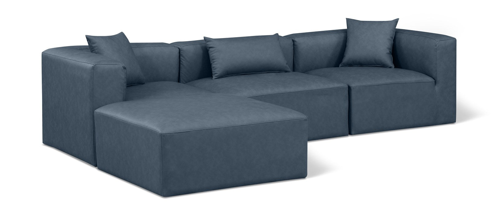 Meridian Furniture - Cube 108" Navy Vegan Leather Upholstered 4pc. Sectional - 668Navy-Sec4A - GreatFurnitureDeal
