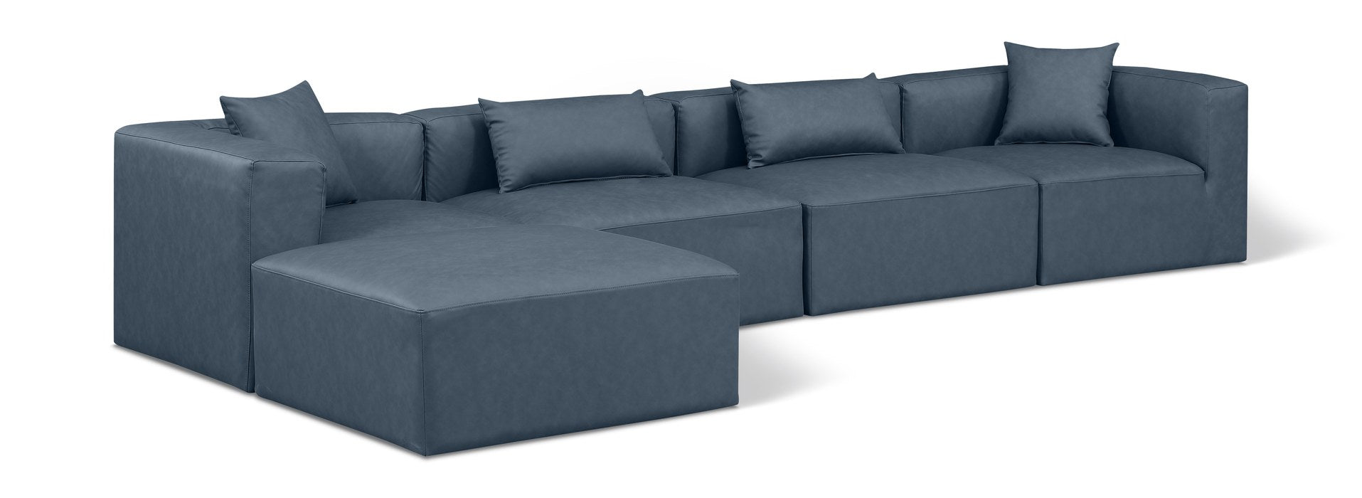 Meridian Furniture - Cube 144" Navy Vegan Leather Upholstered 5pc. Sectional - 668Navy-Sec5A - GreatFurnitureDeal