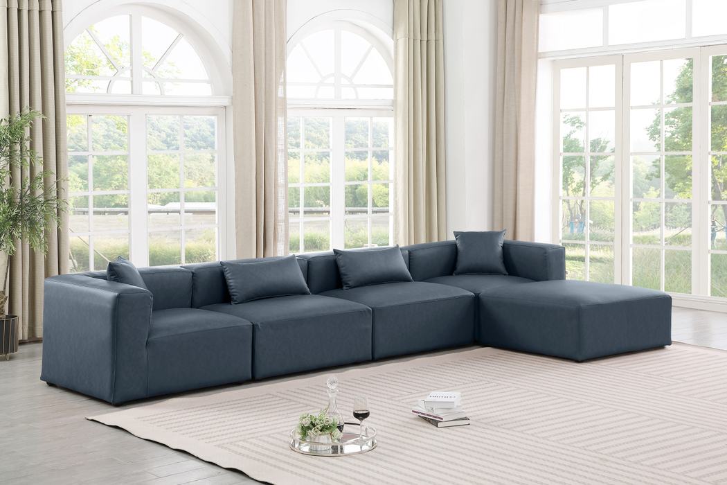 Meridian Furniture - Cube 144" Navy Vegan Leather Upholstered 5pc. Sectional - 668Navy-Sec5A - GreatFurnitureDeal