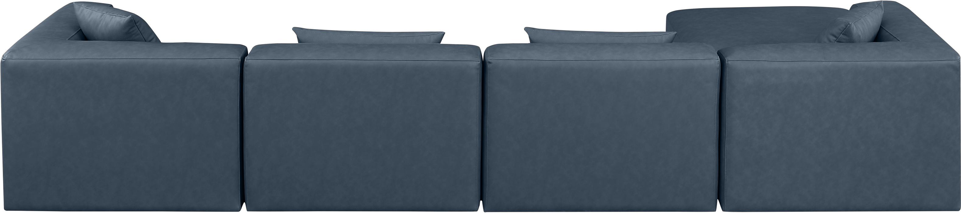 Meridian Furniture - Cube 144" Navy Vegan Leather Upholstered 5pc. Sectional - 668Navy-Sec5A - GreatFurnitureDeal