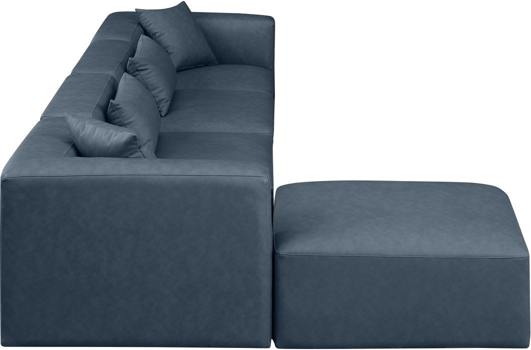 Meridian Furniture - Cube 144" Navy Vegan Leather Upholstered 5pc. Sectional - 668Navy-Sec5A - GreatFurnitureDeal