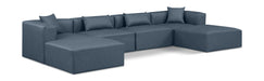 Meridian Furniture - Cube 144" Navy Vegan Leather Upholstered 6pc. Sectional - 668Navy-Sec6B - GreatFurnitureDeal