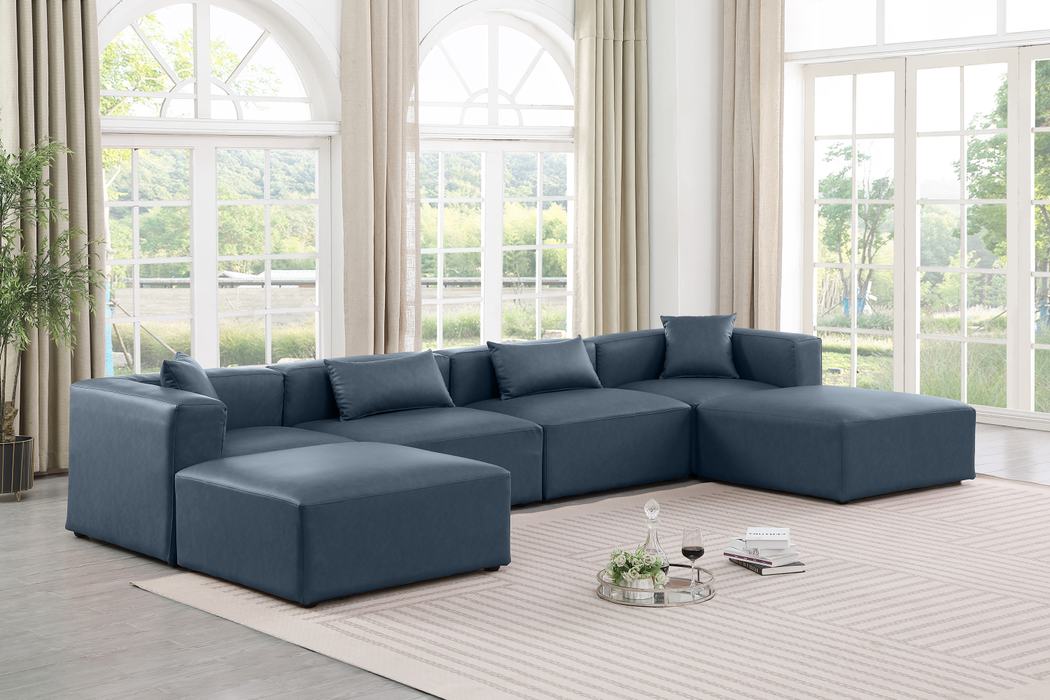 Meridian Furniture - Cube 144" Navy Vegan Leather Upholstered 6pc. Sectional - 668Navy-Sec6B - GreatFurnitureDeal