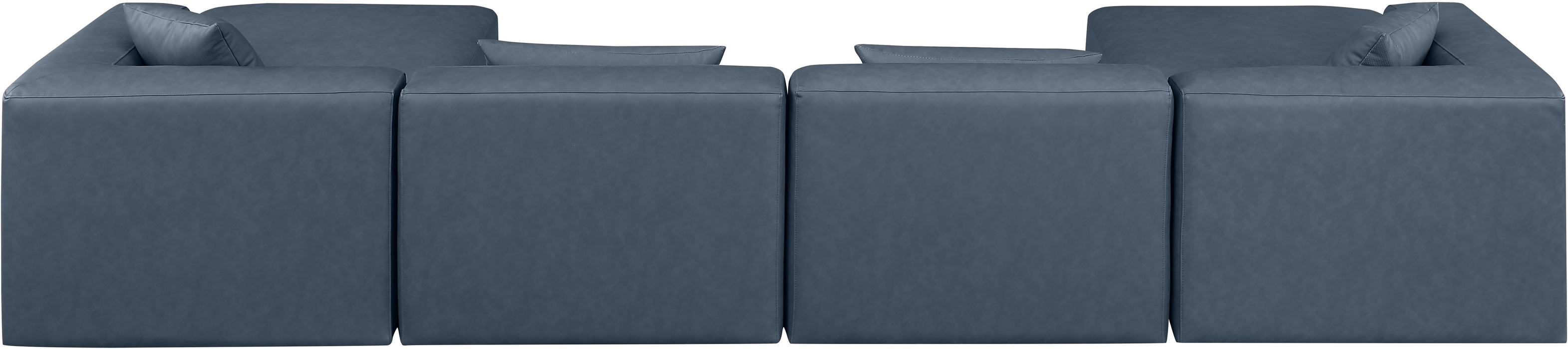 Meridian Furniture - Cube 144" Navy Vegan Leather Upholstered 6pc. Sectional - 668Navy-Sec6B - GreatFurnitureDeal