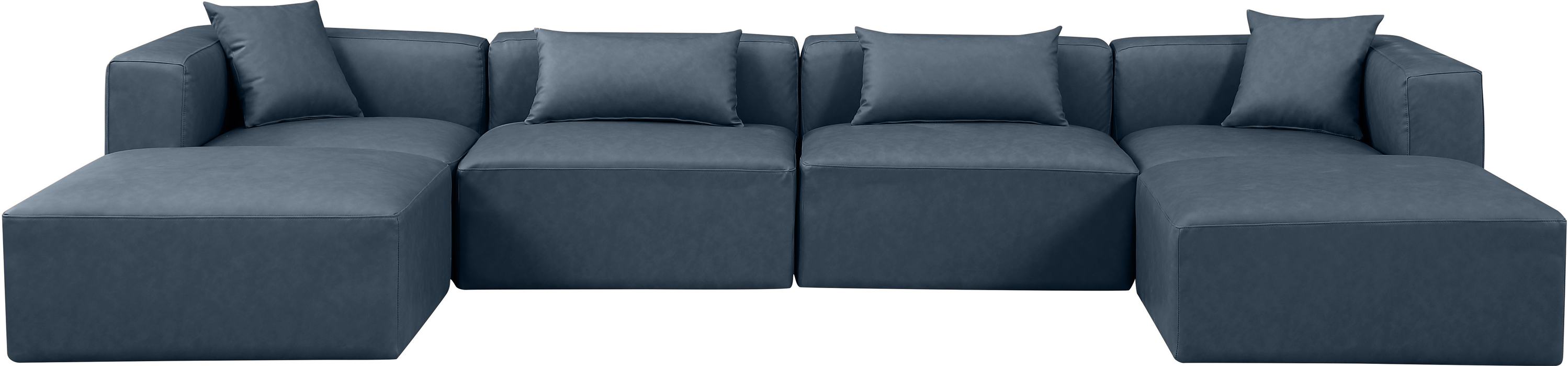 Meridian Furniture - Cube 144" Navy Vegan Leather Upholstered 6pc. Sectional - 668Navy-Sec6B - GreatFurnitureDeal