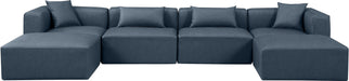 Meridian Furniture - Cube 144" Navy Vegan Leather Upholstered 6pc. Sectional - 668Navy-Sec6B - GreatFurnitureDeal