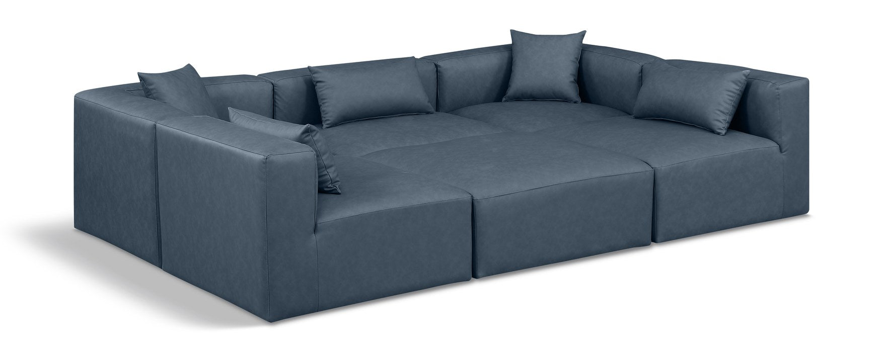 Meridian Furniture - Cube 108" Navy Vegan Leather Upholstered 6pc. Sectional - 668Navy-Sec6C - GreatFurnitureDeal