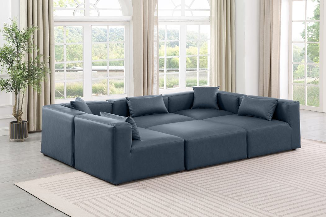 Meridian Furniture - Cube 108" Navy Vegan Leather Upholstered 6pc. Sectional - 668Navy-Sec6C - GreatFurnitureDeal