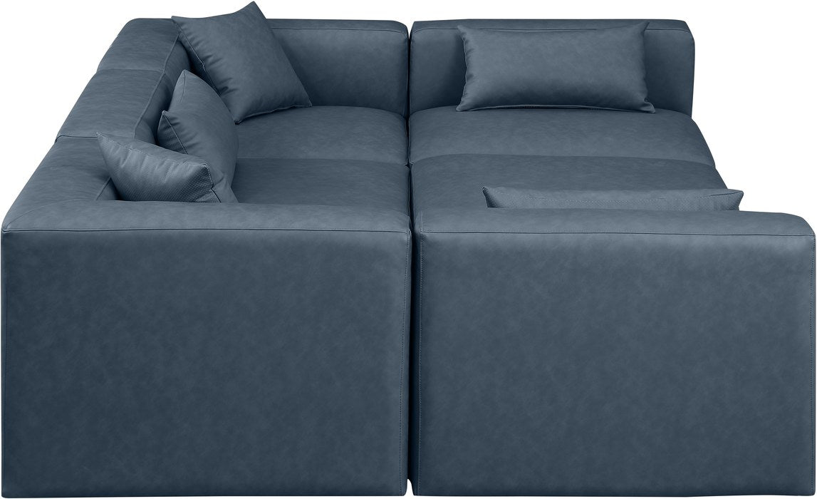 Meridian Furniture - Cube 108" Navy Vegan Leather Upholstered 6pc. Sectional - 668Navy-Sec6C - GreatFurnitureDeal