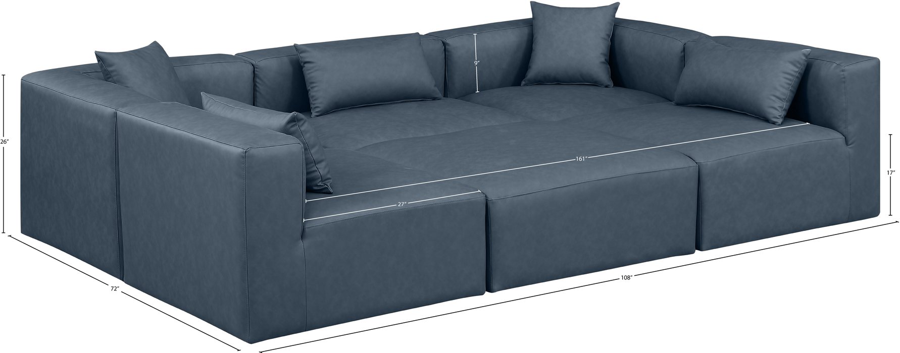 Meridian Furniture - Cube 108" Navy Vegan Leather Upholstered 6pc. Sectional - 668Navy-Sec6C - GreatFurnitureDeal
