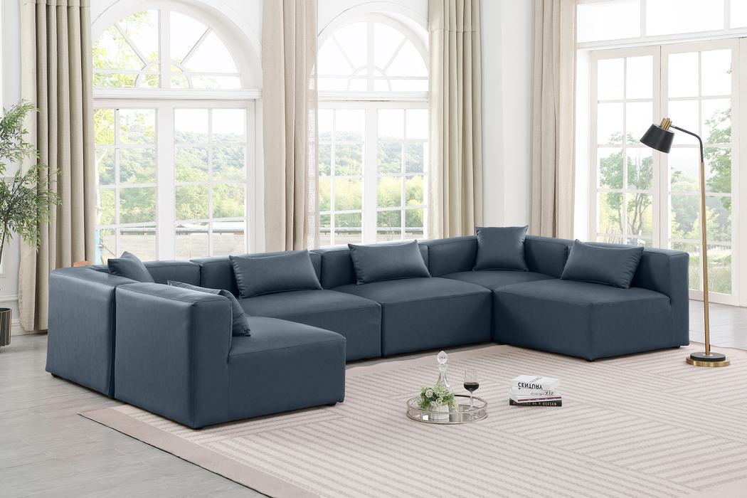 Meridian Furniture - Cube 144" Navy Vegan Leather Upholstered 6pc. Sectional - 668Navy-Sec6D - GreatFurnitureDeal