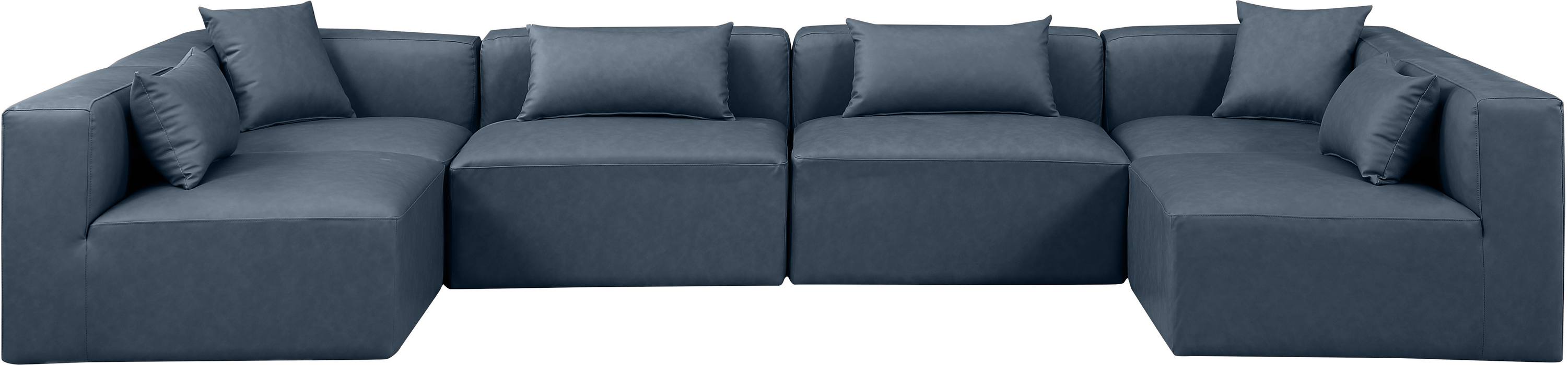 Meridian Furniture - Cube 144" Navy Vegan Leather Upholstered 6pc. Sectional - 668Navy-Sec6D - GreatFurnitureDeal