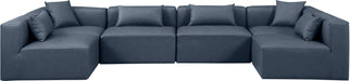 Meridian Furniture - Cube 144" Navy Vegan Leather Upholstered 6pc. Sectional - 668Navy-Sec6D - GreatFurnitureDeal