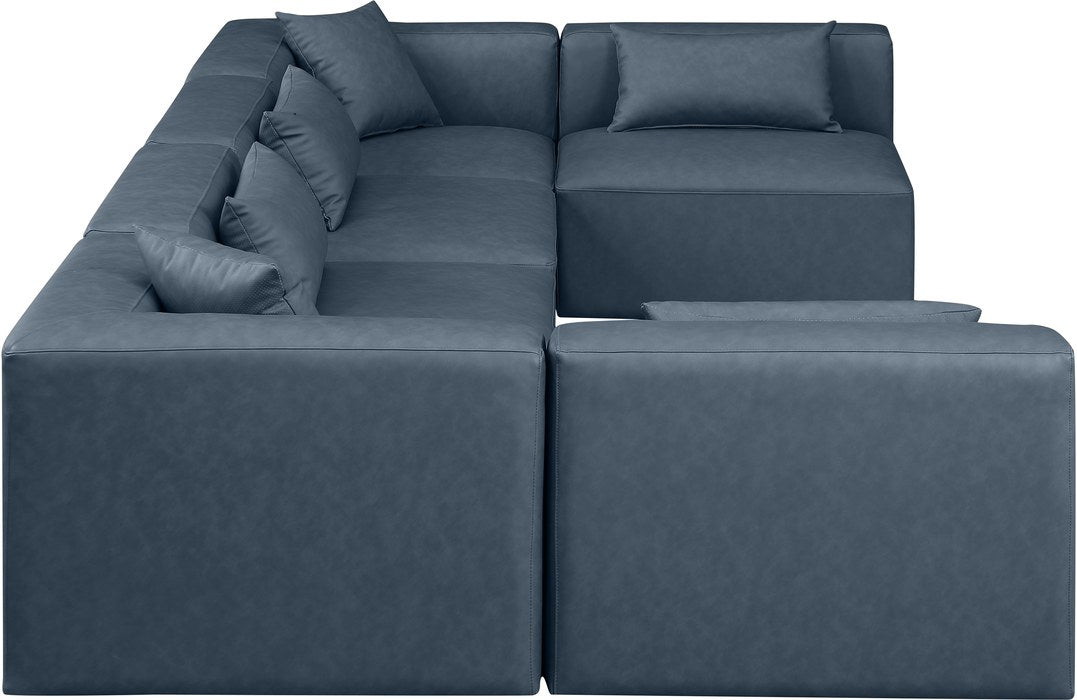 Meridian Furniture - Cube 144" Navy Vegan Leather Upholstered 6pc. Sectional - 668Navy-Sec6D - GreatFurnitureDeal