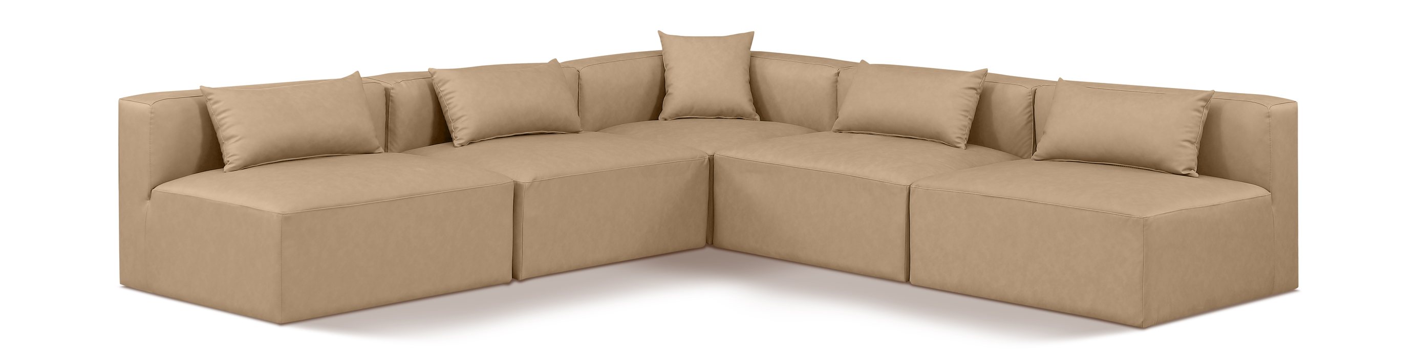 Meridian Furniture - Cube 108" Tan Vegan Leather Upholstered 5pc. Sectional - 668Tan-Sec5B - GreatFurnitureDeal