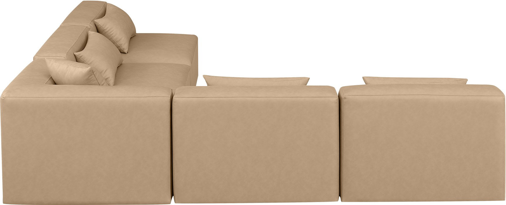 Meridian Furniture - Cube 108" Tan Vegan Leather Upholstered 5pc. Sectional - 668Tan-Sec5B - GreatFurnitureDeal