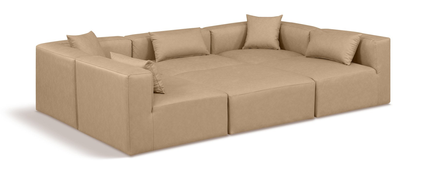 Meridian Furniture - Cube 108" Tan Vegan Leather Upholstered 6pc. Sectional - 668Tan-Sec6C - GreatFurnitureDeal