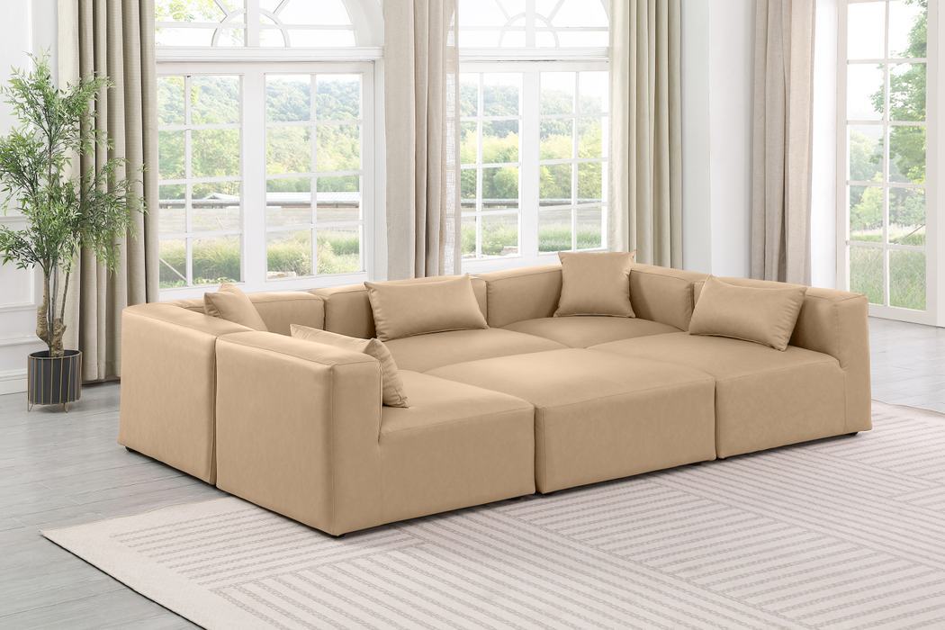Meridian Furniture - Cube 108" Tan Vegan Leather Upholstered 6pc. Sectional - 668Tan-Sec6C - GreatFurnitureDeal