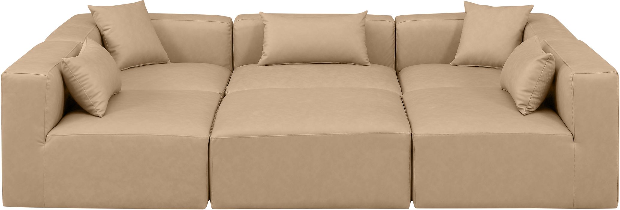 Meridian Furniture - Cube 108" Tan Vegan Leather Upholstered 6pc. Sectional - 668Tan-Sec6C - GreatFurnitureDeal