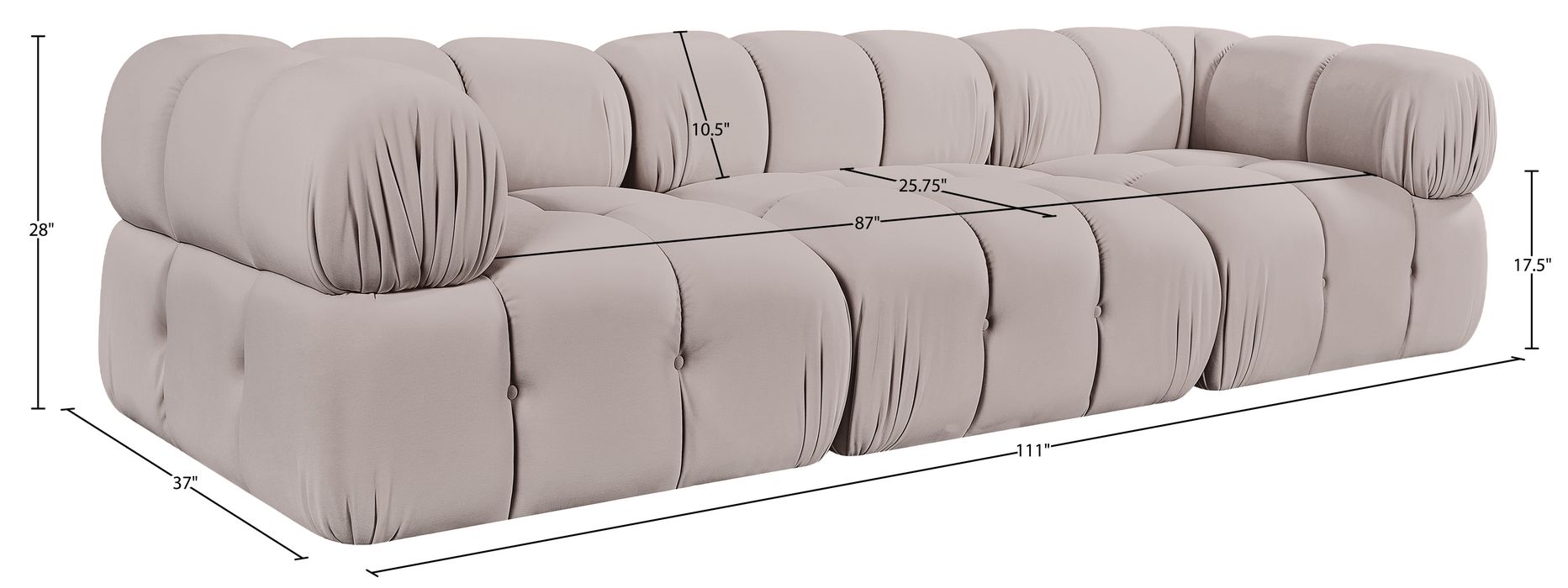 Meridian Furniture - Orin Beige Velvet Performance Fabric Upholstered 3 pc. Sofa - 671Beige-S3A - GreatFurnitureDeal