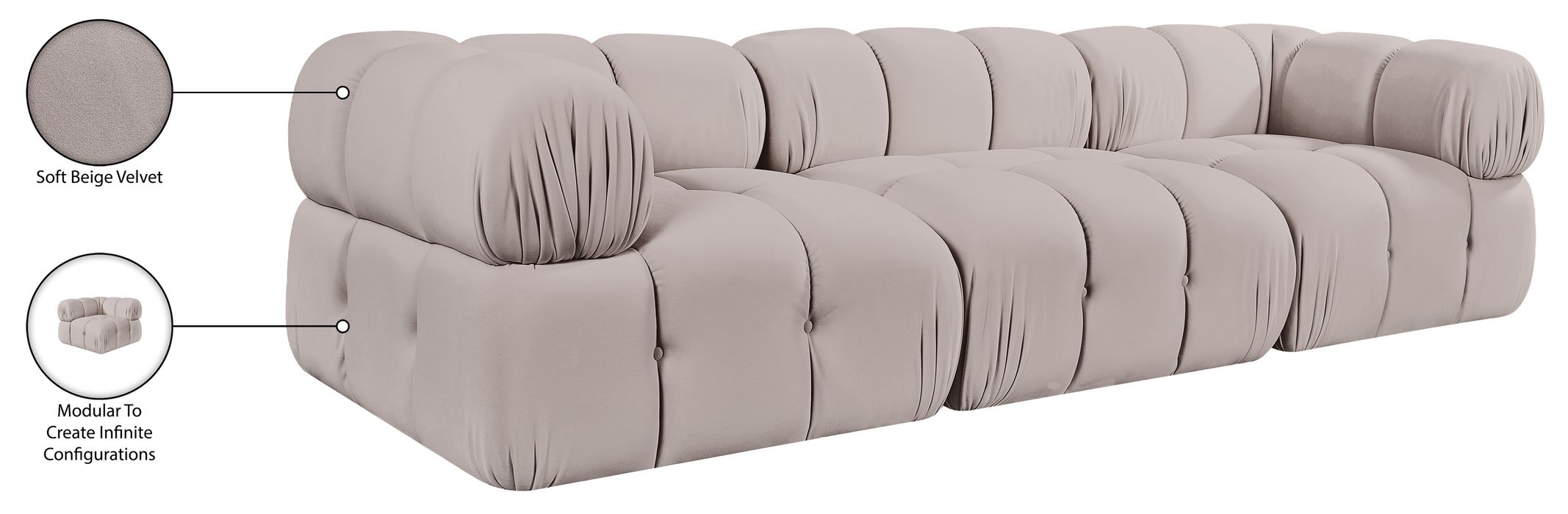 Meridian Furniture - Orin Beige Velvet Performance Fabric Upholstered 3 pc. Sofa - 671Beige-S3A - GreatFurnitureDeal